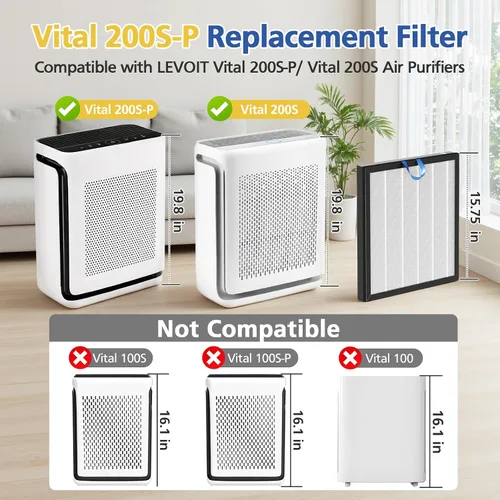 Vista 2 de Filtro de repuesto Vital 200S compatible con los purificadores de aire LEVOIT Vital 200S y Vital 200S-P, filtro de aire HEPA 3-EN-1 y filtro
