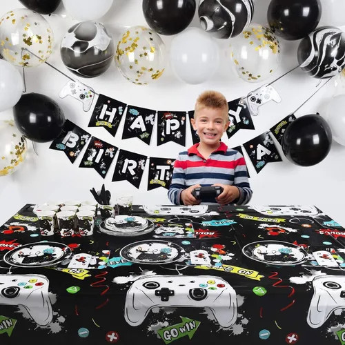 Vista 3 de WERNNSAI Decoraciones para fiestas de cumpleaños de videojuegos, 153 piezas, suministros de fiesta de videojuegos para niños, pancartas