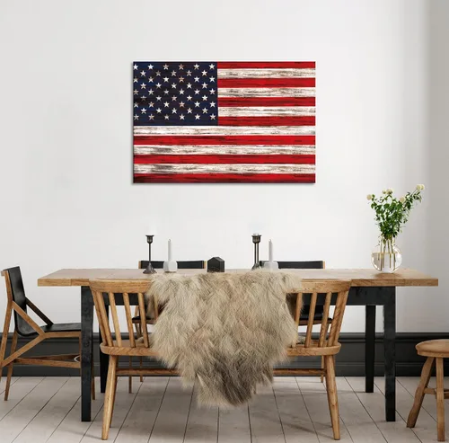Vista 8 de SKASNFAI Arte rústico de pared con bandera estadounidense motivacional patriótica de Estados Unidos, pósteres de lienzo para sala de estar, imagen