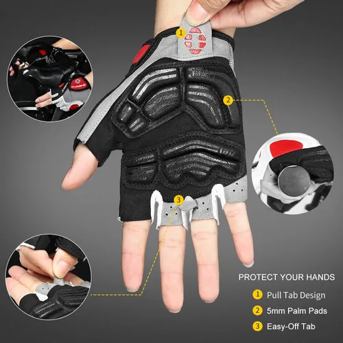 Vista 4 de Inbike - Guantes de ciclismo para hombre, 5 mm 0.19 pulgadas, almohadilla de gel absorbente de golpes, antideslizantes, transpirables