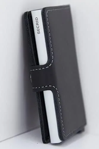 Vista 5 de Mini monedero Secrid de cuero negro genuino con protección RFIDcon un solo clic todas las tarjetas se deslizan gradualmente