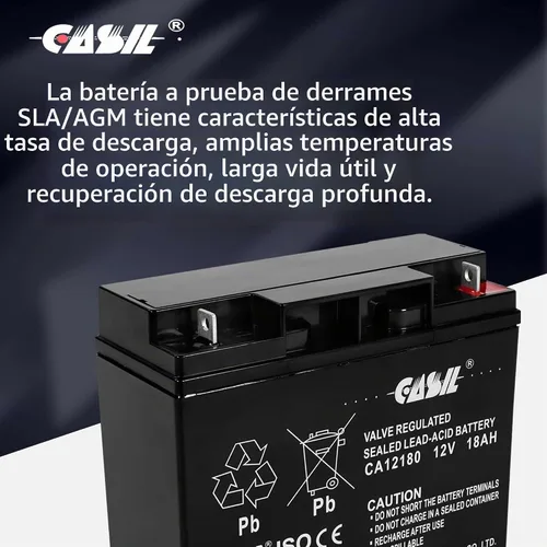 Vista 4 de Casil Batería SLA de 12V 18Ah compatible con Generac 7500 EXL generador portátil