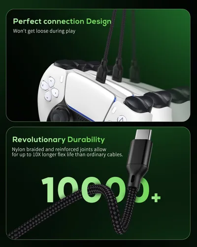 Vista 6 de MENEEA Cable de carga de 16.4 pies para PS5PS5 ProXbox Series XS Controllerpara Switch Pro, cable de carga USB de repuesto, nailon trenzado tipo C