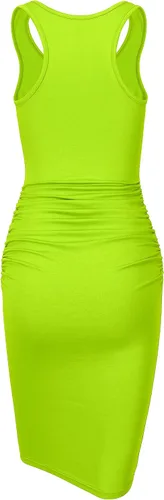 Vista 3 de Missufe - Vestido casual para mujer, sin mangas, con espalda cruzada, ajustado y fruncido, hasta por debajo de la rodilla
