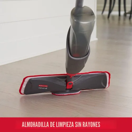 Vista 5 de Rubbermaid Reveal - Kit de limpieza de suelos con trapeador rociador, 3 almohadillas húmedas de microfibra reutilizables, 1 botella rellenable