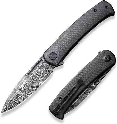 Vista 7 de CIVIVI Caetus Cuchillo de Bolsillo para Hombres, Cuchillo Flipper con Hoja de Acero 14C28N de 3.48", Mango de Micarta de Arpillera, Cuchillo