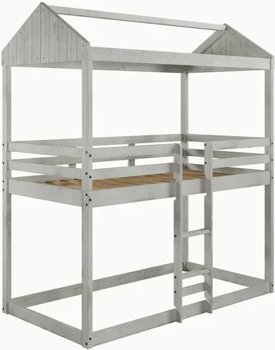 Vista 4 de Donco Kids Litera de fuerte gris claro individual sobre gemelo con tienda verde camuflaje