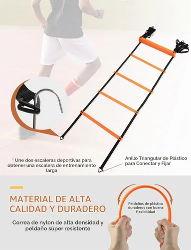 Vista 5 de YISSVIC Agility Ladder and Cones 20 Feet 12 Adjustable Rungs Naranja