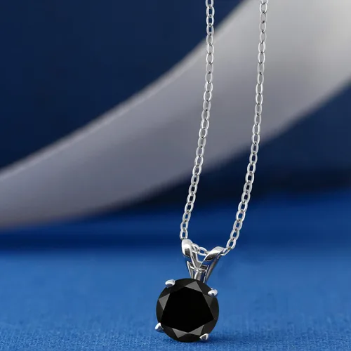 Vista 132 de Gem Stone King Collar con colgante solitario de plata de ley 925 de 0.236 in con piedra natal redonda Collar de 4 puntas para mujer Con cadena