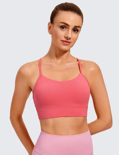 Vista 2 de CRZ YOGA Butterluxe - Brasier deportivo con espalda en Y y espalda cruzada para mujer, tirantes delgados, cuello redondo, brasier de yoga acolchado