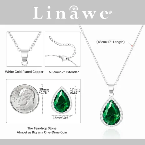 Vista 2 de Linawe - Collar de diamantes en forma de lágrima, collar con forma de pera, collar con dije de circonia cúbica y piedras preciosas, collar
