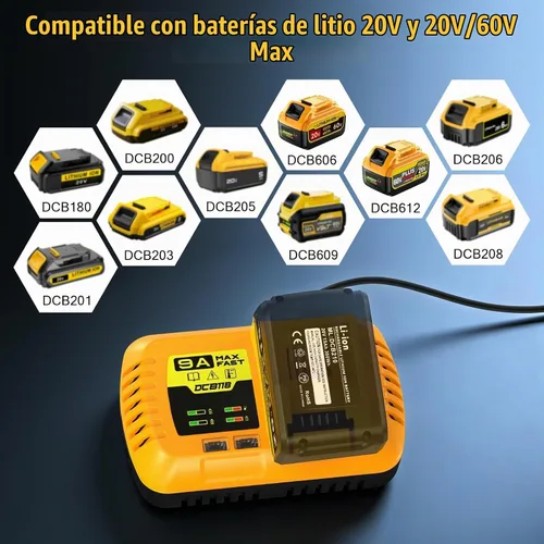 Vista 5 de 【210W】 Cargador de batería rápido DCB118 9A, compatible con DEWALT 20V/60V