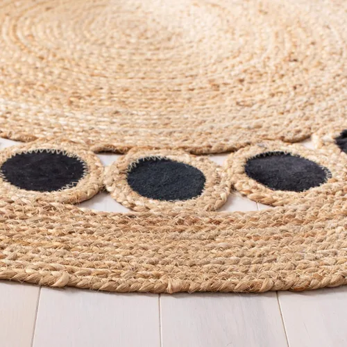 Vista 5 de SAFAVIEH Natural Fiber Round Collection NF370Z - Alfombra redonda de yute y cuero de 3 pies, hecha a mano, color beige y negro