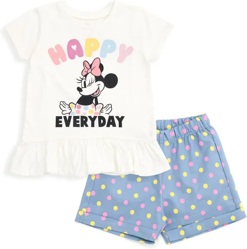Vista 76 de Disney Minnie Mouse - Conjunto de camiseta floral arcoíris y pantalones cortos de cambray, tallas de bebé a niño grande (12 meses - 14-16)