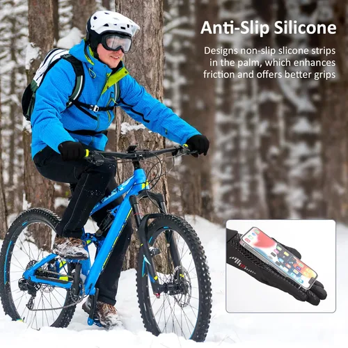 Vista 4 de Guantes de ciclismo cálidos de invierno para hombre, pantalla táctil térmica, ligeros, para clima frío, guantes para mujer, antideslizantes
