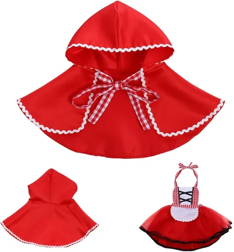 Vista 4 de IBTOM CASTLE Disfraz de Halloween para niñas recién nacidas, con capucha roja, disfraz de cosplay con capa de cuento de hadas