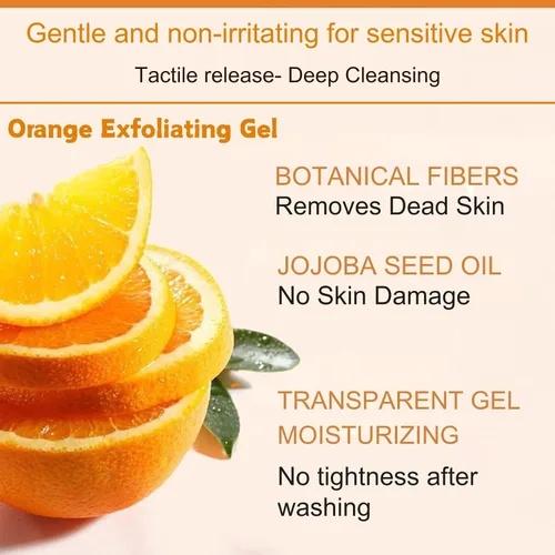 Vista 6 de 2 unidades de gel exfoliante naranja para cara y cuerpo, exfoliante de limpieza profunda de poros para eliminar puntos negros, hidratante y suave