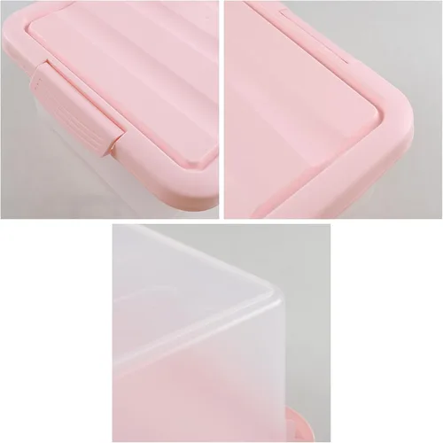 Vista 3 de Caja de almacenamiento de plástico con pestillo de 14 cuartos, contenedor de almacenamiento de plástico debajo de la cama con tapas rosas, 2 paquetes