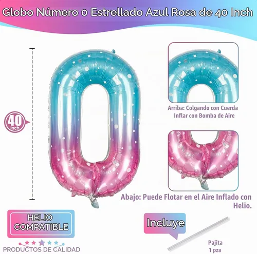 Vista 2 de Globos de Sirena Número 0 de 40 Pulgadas, Juego de Globos de Números Grandes Morado Verde Azulado Arcoíris 0-9, Globos de Números de Papel de Azul