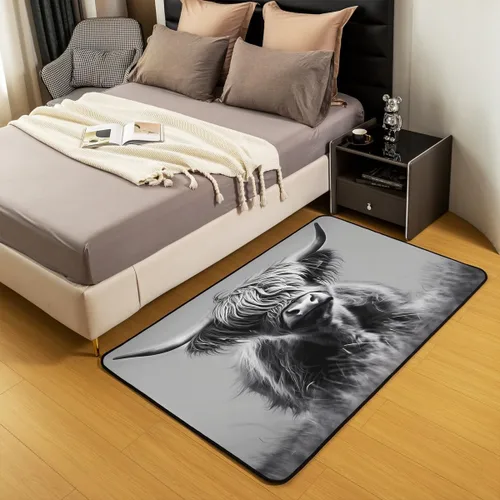 Vista 5 de jejeloiu Highland - Alfombras de vaca para sala de estar, dormitorio, alfombra de área de ganado de las tierras altas, 3 x 5, bonita decoración