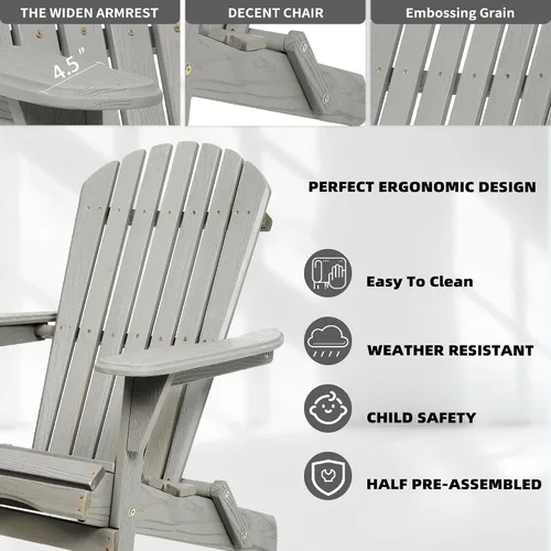 Vista 5 de Wood Lounge Patio Chair for Garden Outdoor Wooden Folding Embossed Adirondack Chair Set of 2 Solid Cedar Wood Lounge Patio Chair with Wood Grain