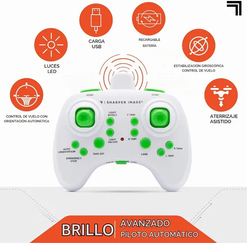 Vista 4 de SHARPER IMAGE Drone de acrobacias RC Glow Up de 2.4 GHz con luces LED, mini cuadricóptero controlado a distancia con aterrizaje asistido, avión