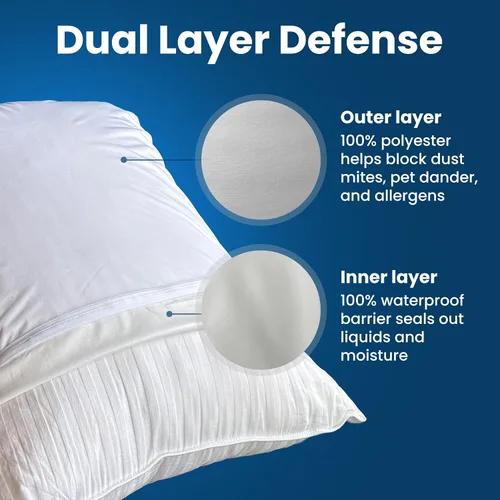 Vista 6 de Everlasting Comfort, protector de almohada de 2 unidades impermeable, comodidad al 100 %, hipoalergénico, con membrana respirable., Blanco, Estándar