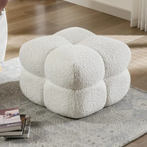 Vista 12 de ONEVOG Otomana moderna beige, puf otomana cuadrado divertido de 21 pulgadas, reposapiés tapizado de tela de lino, mesa de centro pequeña