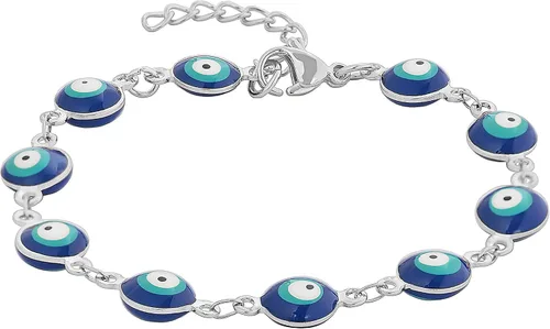 Vista 5 de Edforce Stainless Steel Pulsera con dijes para mujer, color verde, cadena de eslabones ajustable para protección contra el mal de ojo, 8 pulgadas