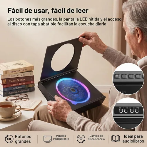 Vista 7 de Gueray Reproductores portátiles de CD Bluetooth del reproductor de CD para Negro