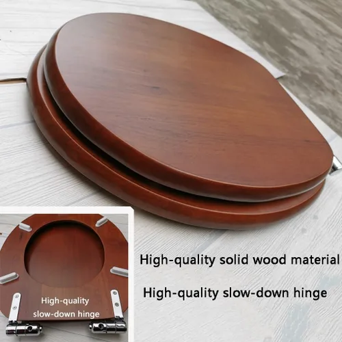 Vista 3 de Asiento de inodoro de madera redondo con bisagras de acero inoxidable silenciosamente cerradas, fácil limpia