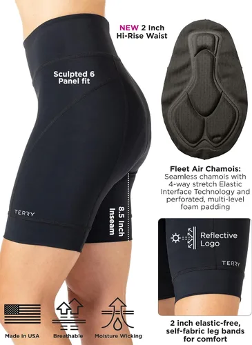 Vista 5 de Terry Pantalones cortos de ciclismo para mujer, acolchados, cintura alta, pantalones cortos de ciclismo para mujer con acolchado, pantalones cortos