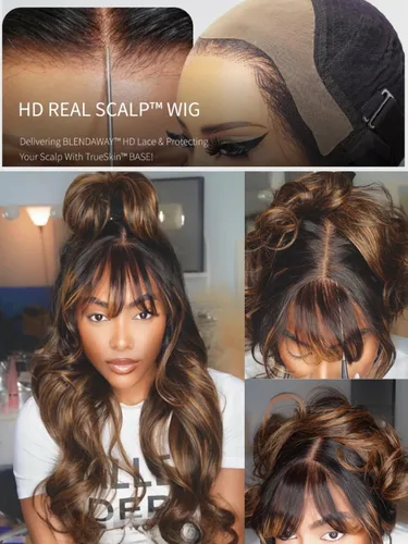 Vista 3 de Julia Hair Pre Everything - Pelucas de cabello humano con encaje frontal HD de 13x4, sin pegamento, pre despuntadas, pre cortadas, balayage