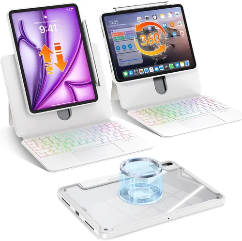 Vista 13 de Blosomeet Magnetic iPad A16 11th/10th Generation Case with Keyboard, Clear Splitfolio Detachable Cover, Up-Down Liftable, Adjustable Stand, 7