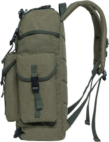 Vista 4 de KAUKKO Vintage Casual polyster and Leather Rucksack Backpack(18-CANVAS ARMYGREEN)