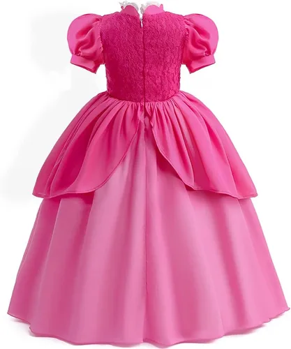 Vista 8 de Disfraz de princesa melocotón para niñas, cosplay, fiesta de Halloween, vestido de princesa melocotón con corona