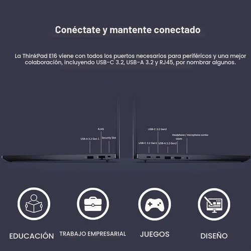 Vista 7 de Lenovo ThinkPad E16 - Computadora portátil de 16 pulgadas FHD+, AMD Ryzen 5