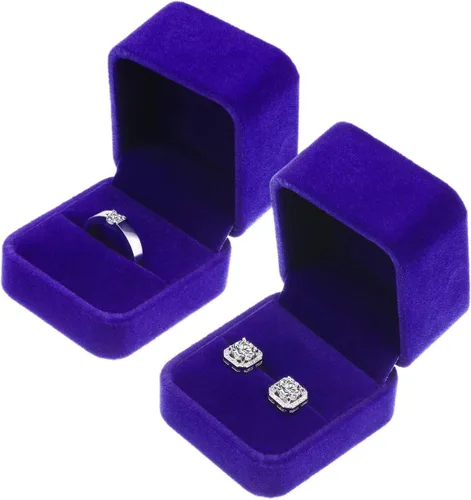 Vista 4 de Caja de 4 piezas de terciopelo para aretes, caja de regalo para boda, compromiso, cumpleaños y aniversario (azul rey)