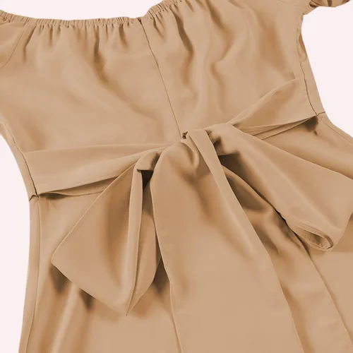 Vista 4 de LYANER - Vestido fruncido con hombros descubiertos, volantes, cruzado, de manga corta y abombada, para atar por detrás