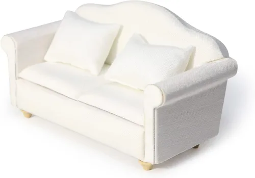 Vista 12 de Sofá de casa de muñecas, muebles en miniatura, sofá con almohadas para sala de estar, decoración de escritorio, sofá de tela, mini accesorios
