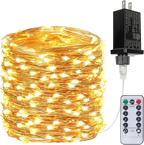 Vista 9 de Guirnalda de luces LED enchufables de 33 pies, impermeable, para exteriores e interiores, 8 modos con temporizador, luz de Navidad, decoración