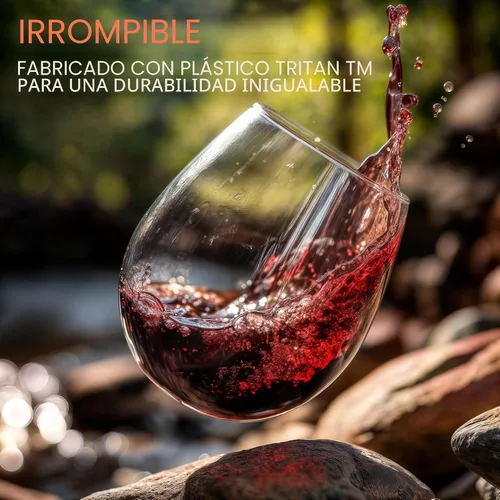Vista 4 de Bravario Copas de vino de plástico irrompibles sin tallo, reutilizables, 100% plástico Tritan inastillables, aptas para lavavajillas, sin BPA