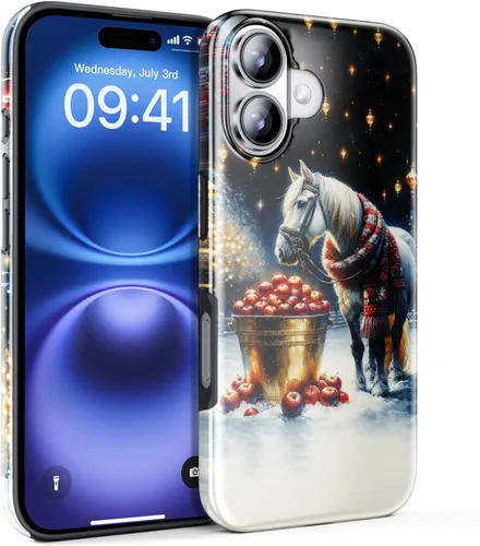 Vista 6 de DorisMax Funda para iPhone 16 - Carga inalámbrica - Linda flor silvestre Caballo de Navidad y manzana