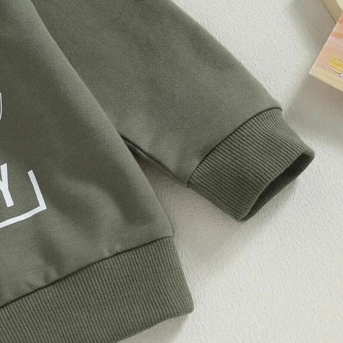 Vista 6 de Ropa de bebé niño de manga larga con estampado de letras de Little Guy, sudadera con pantalones deportivos para otoño