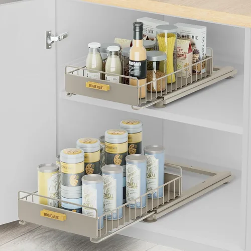 Vista 14 de Organizador bajo el fregadero, Organizador de 2 niveles alto y ajustable bajo el fregadero de la cocina, estante de almacenamiento multiuso