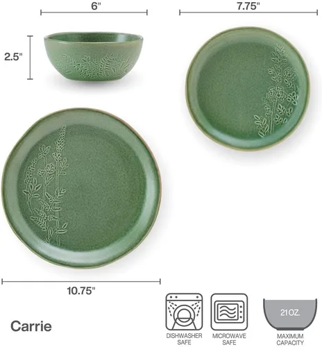 Vista 2 de Pfaltzgraff Carrie - Juego de vajilla de 12 piezas, servicio para 4, color verde