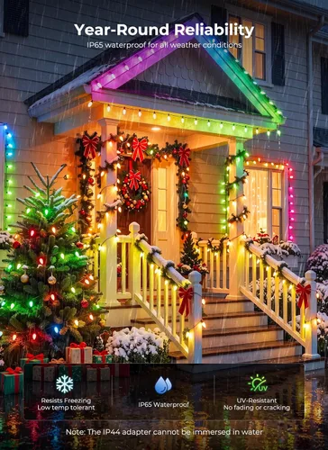 Vista 6 de Brightown Luces LED de Navidad C9 para exteriores, 50 LED RGB inteligentes para árbol de Navidad, sincronización de música, control por aplicación