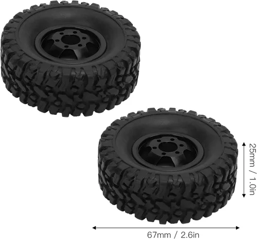 Vista 4 de plplaaoo Ruedas de coche RC, ruedas y neumáticos de vehículos RC, neumáticos de goma RC con cubo de rueda de aleación de aluminio para WPL C14 C24