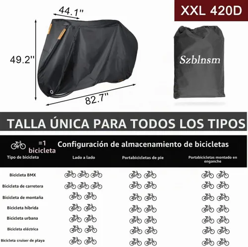 Vista 4 de Szblnsm Funda para bicicleta para 1, 2 o 3 bicicletas, impermeable para almacenamiento al aire libre, cubierta de bicicleta de 420D