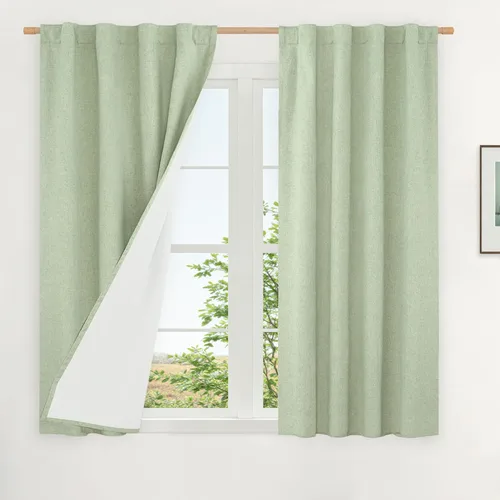 Vista 73 de LAMIT Cortinas opacas cortas de lino de 30 pulgadas para ventanas de cocina sobre el fregadero, cortinas de café texturizadas de lino marfil